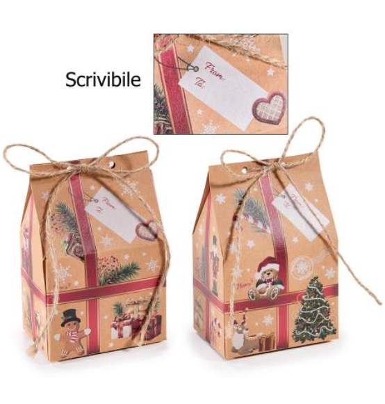 Scatola in carta a forma di pacchetto di Natale con spago 72pz.